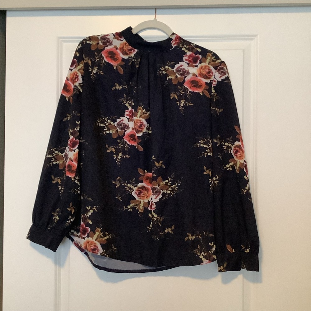 Abollria Navy Floral High Neck Blouse (size L)